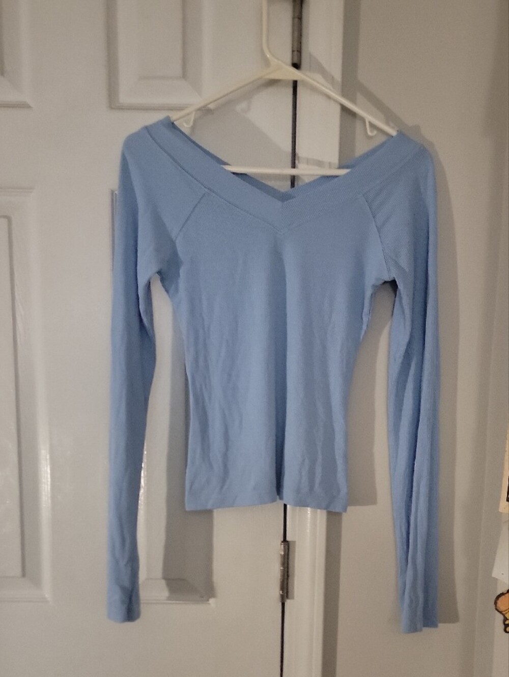 BDG Light Blue Ribbed V-Neck Top